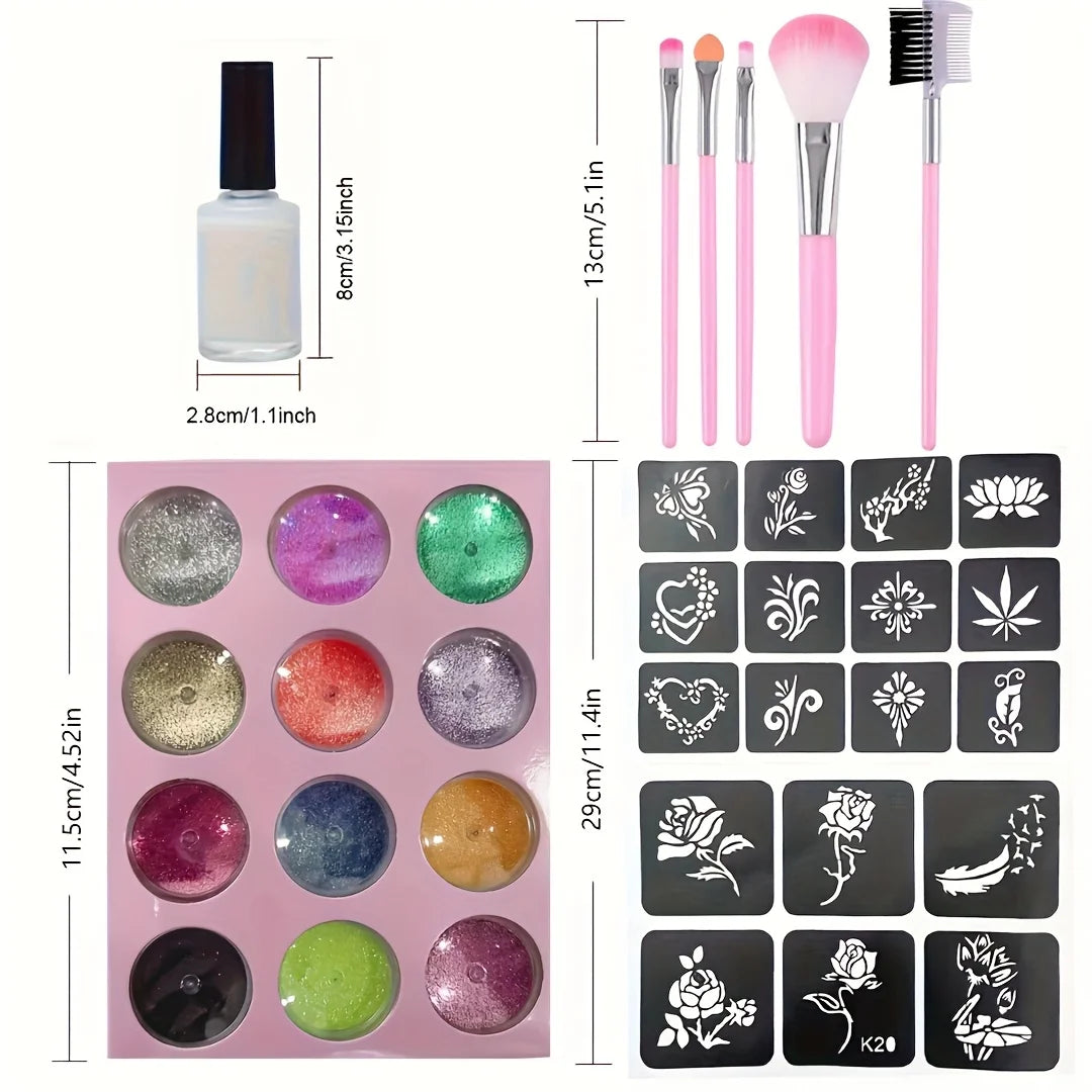 DIY Glitter Temporary Tattoo and Body Art Kit - 13
