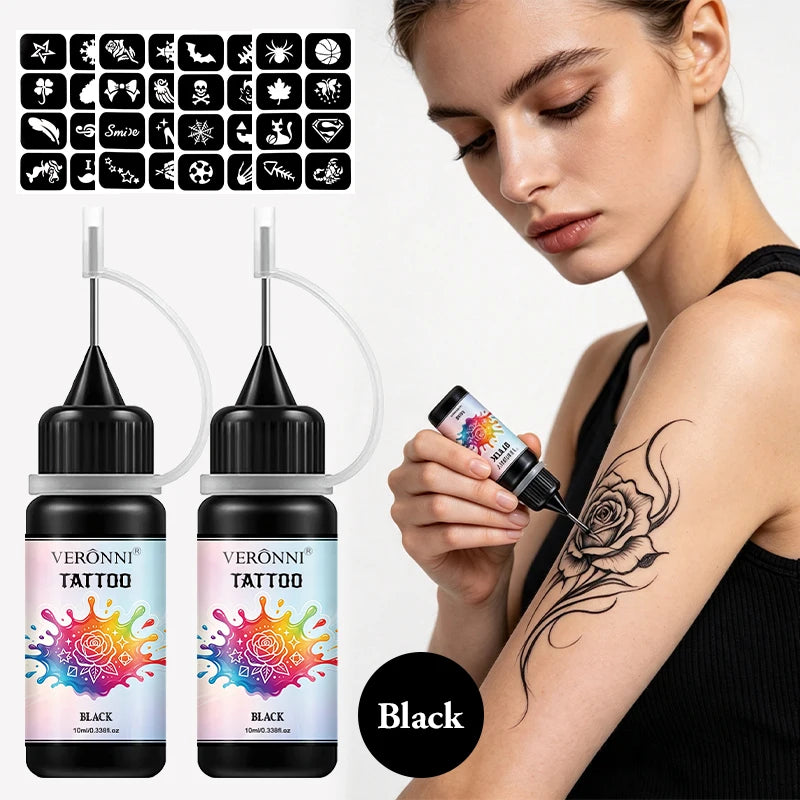 Temporary Henna Body Art Tattoo Juice Kit with Stencils