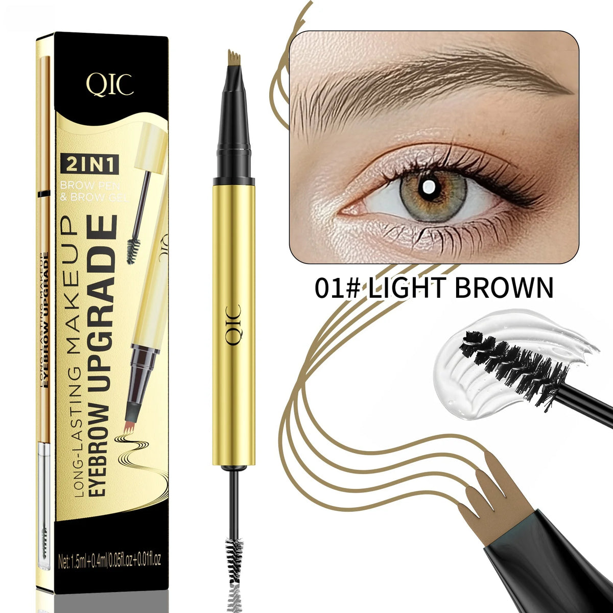 2-in-1 Waterproof Four-Tip Eyebrow Pencil and Styling Gel