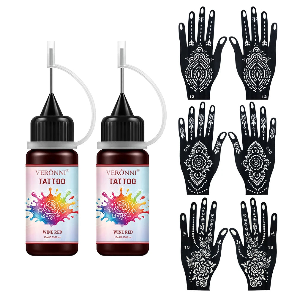 Temporary Tattoo Ink and Stencil Kit for Body Art - 21