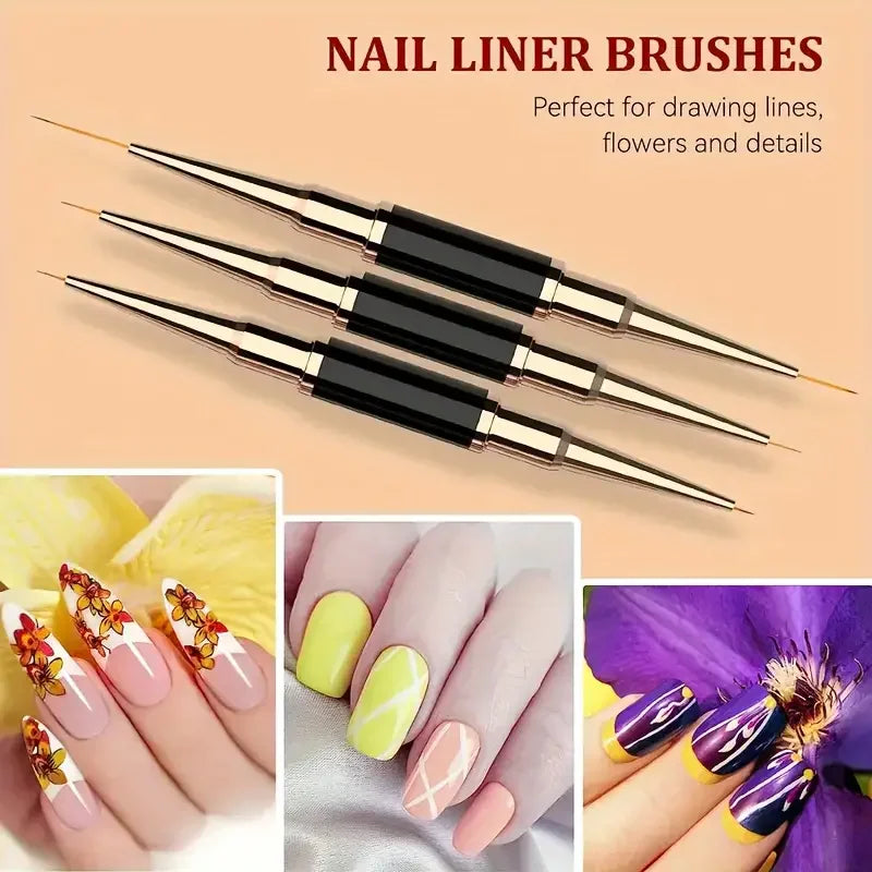 Dual-End Nail Art Liner Brush Set for Precise DIY Manicures