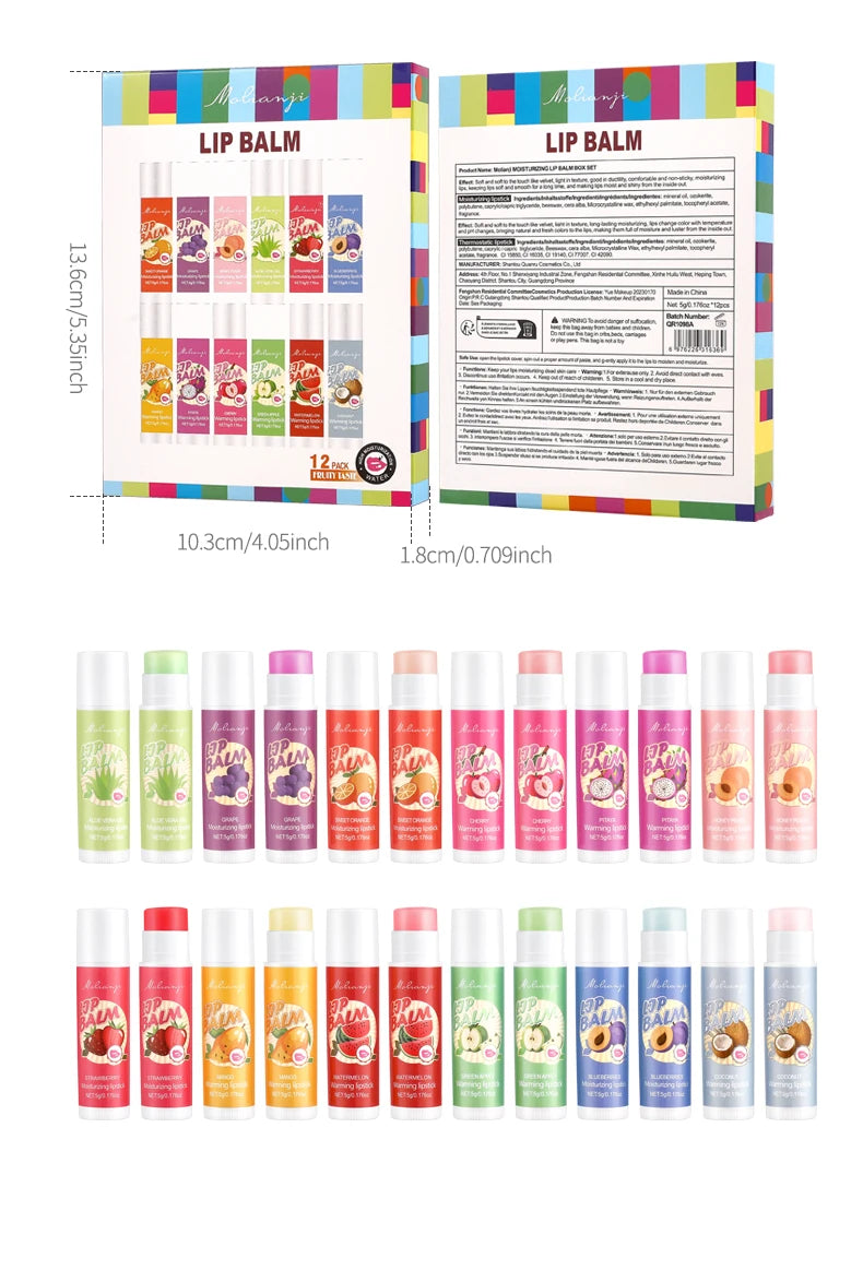 12-Piece Fruity Moisturizing Lip Balm Set for Dry Lips - 34