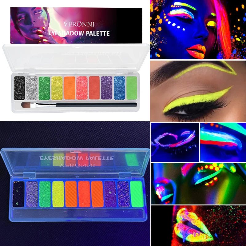 10-Color Neon UV Glow-in-the-Dark Face and Eye Makeup Palette