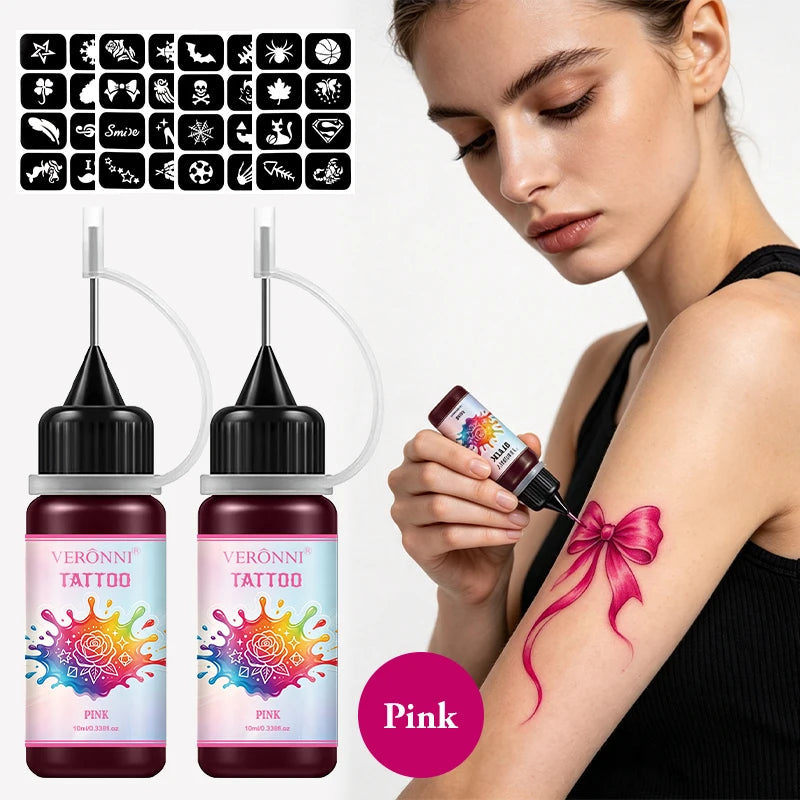 Temporary Henna Body Art Tattoo Juice Kit with Stencils