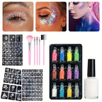 12-Color Temporary Glitter Tattoo and Body Art Kit