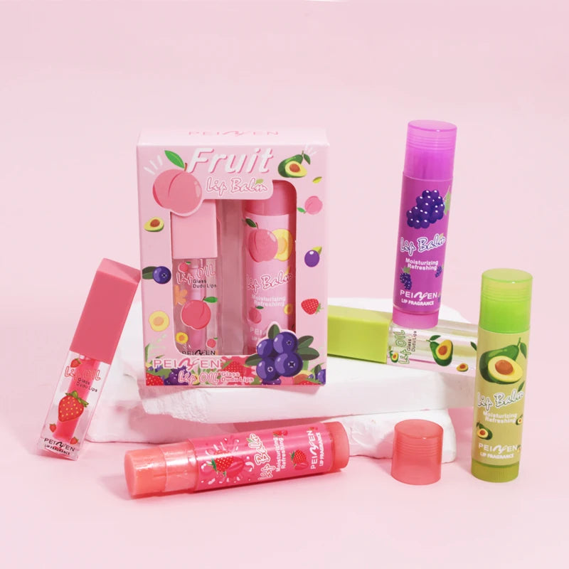 Fruit Scented Moisturizing Lip Oil and Balm Set