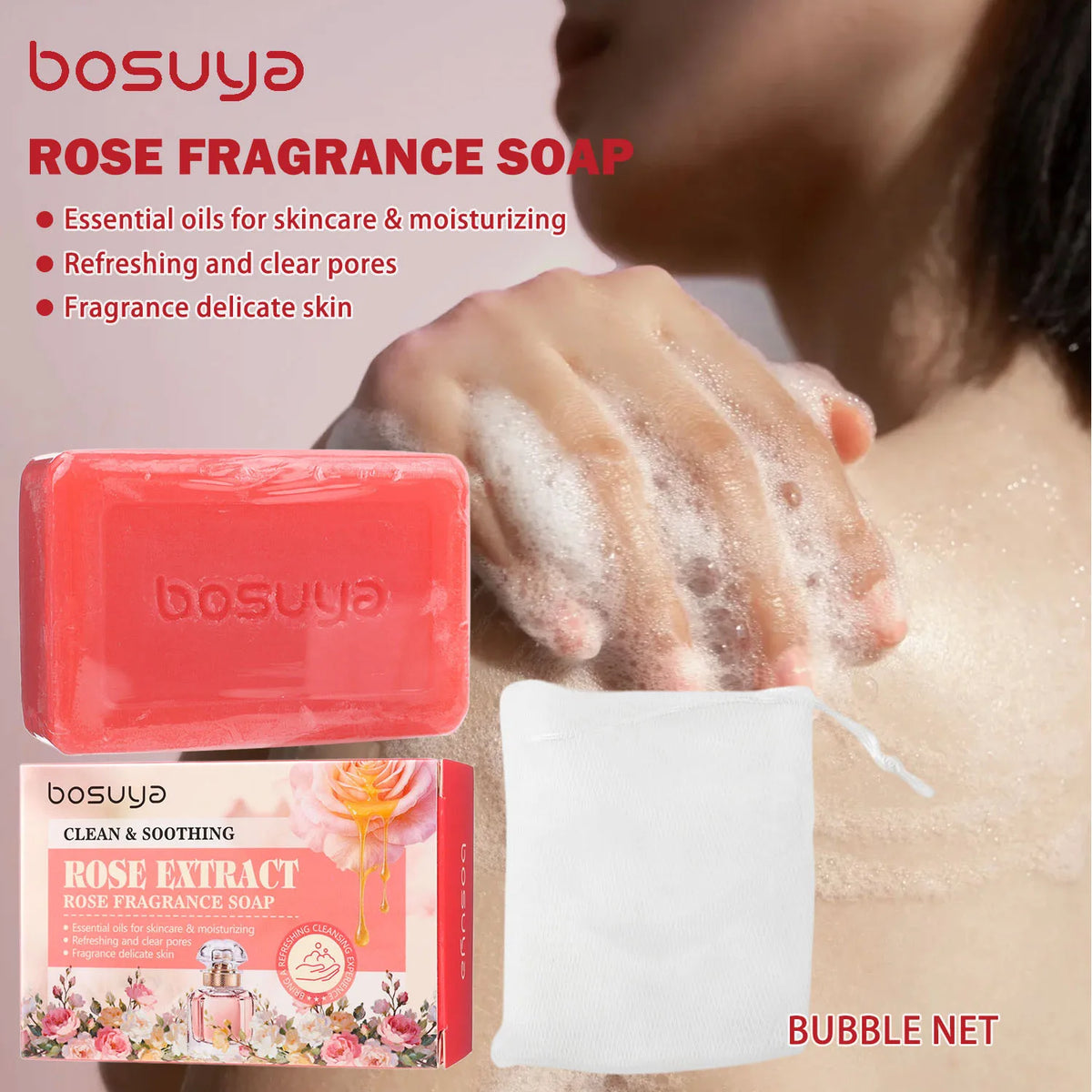 Hydrating Rose Essence Bar Soap for Gentle Skin Cleansing