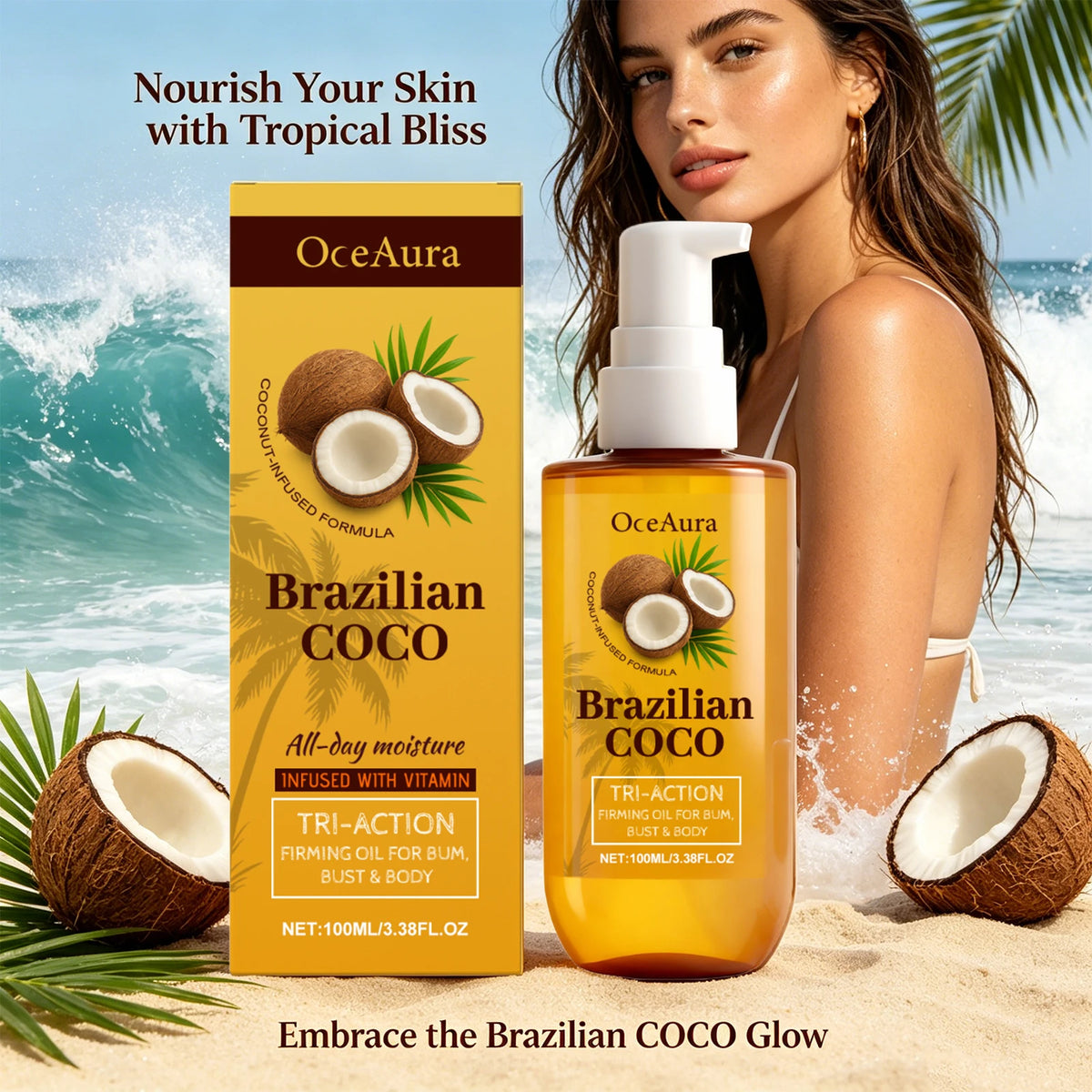 Coconut Body Firming Oil for Skin Hydration and Elasticity