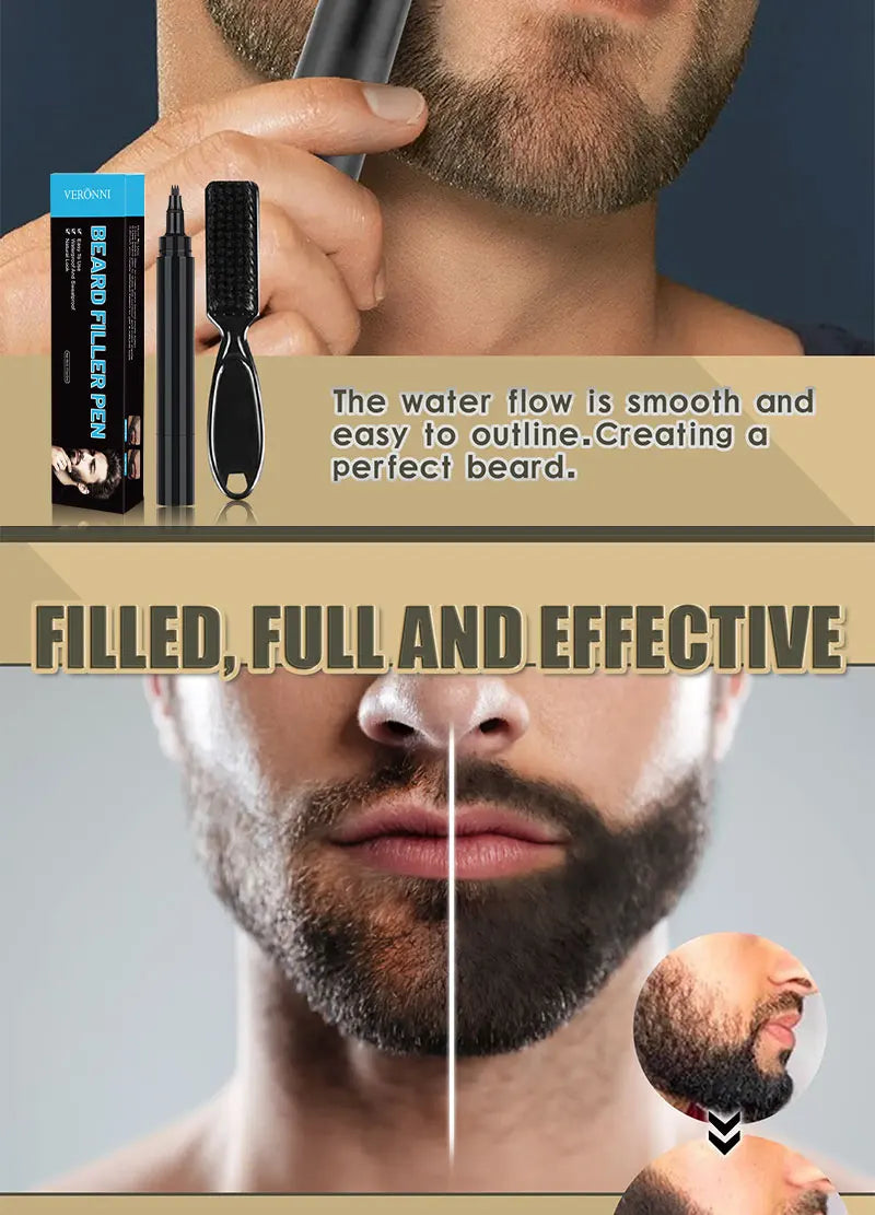 Waterproof Beard Filling Pen and Brush Set