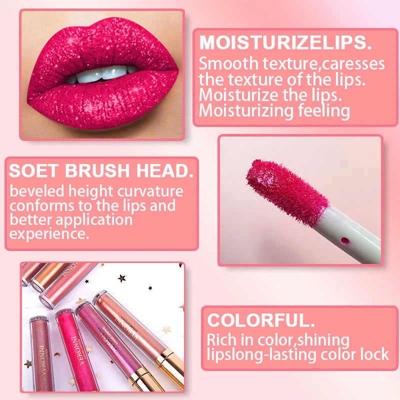 Long-Lasting Diamond Shimmer Liquid Lipstick