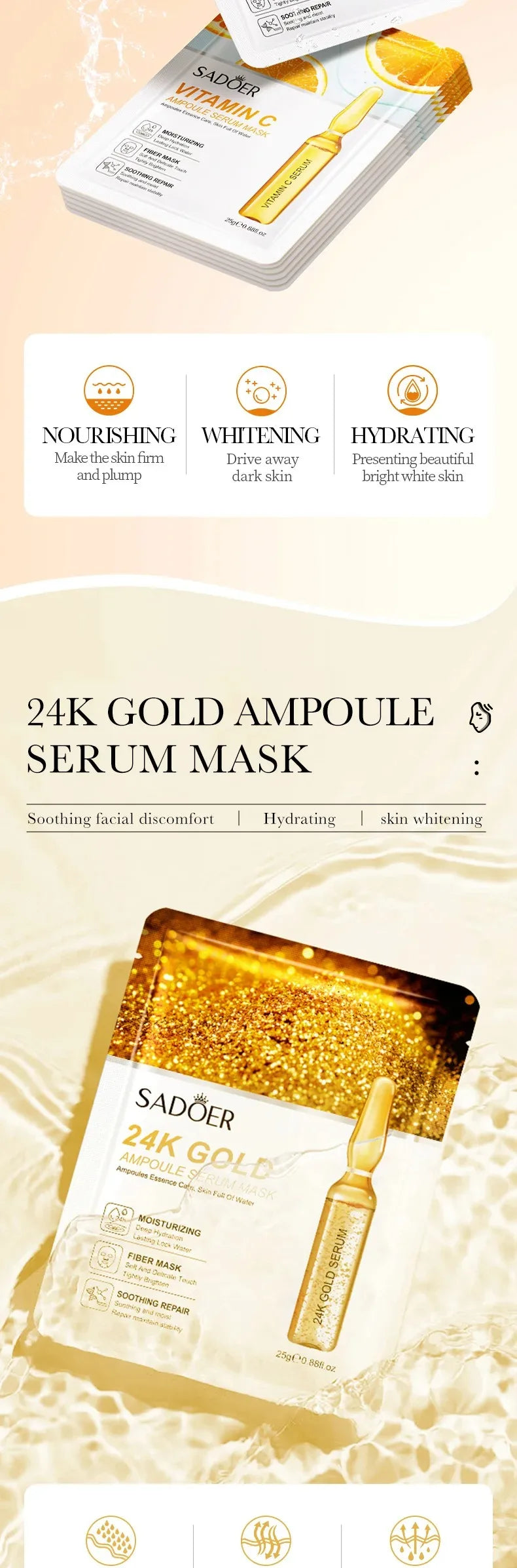 24K Gold and Vitamin C Hydrating Facial Sheet Mask Set - 9
