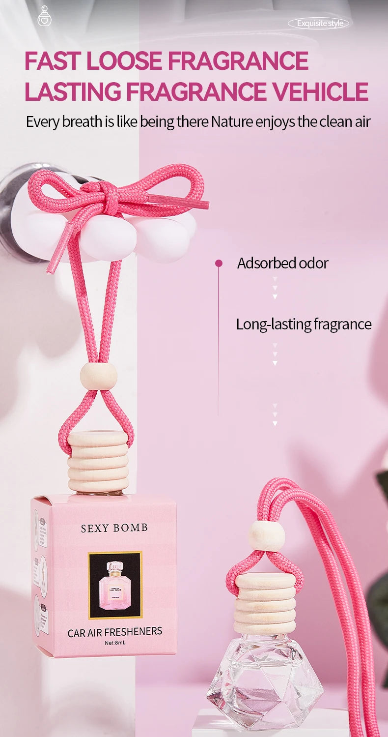 Pink Hanging Car Air Freshener Perfume Bottle