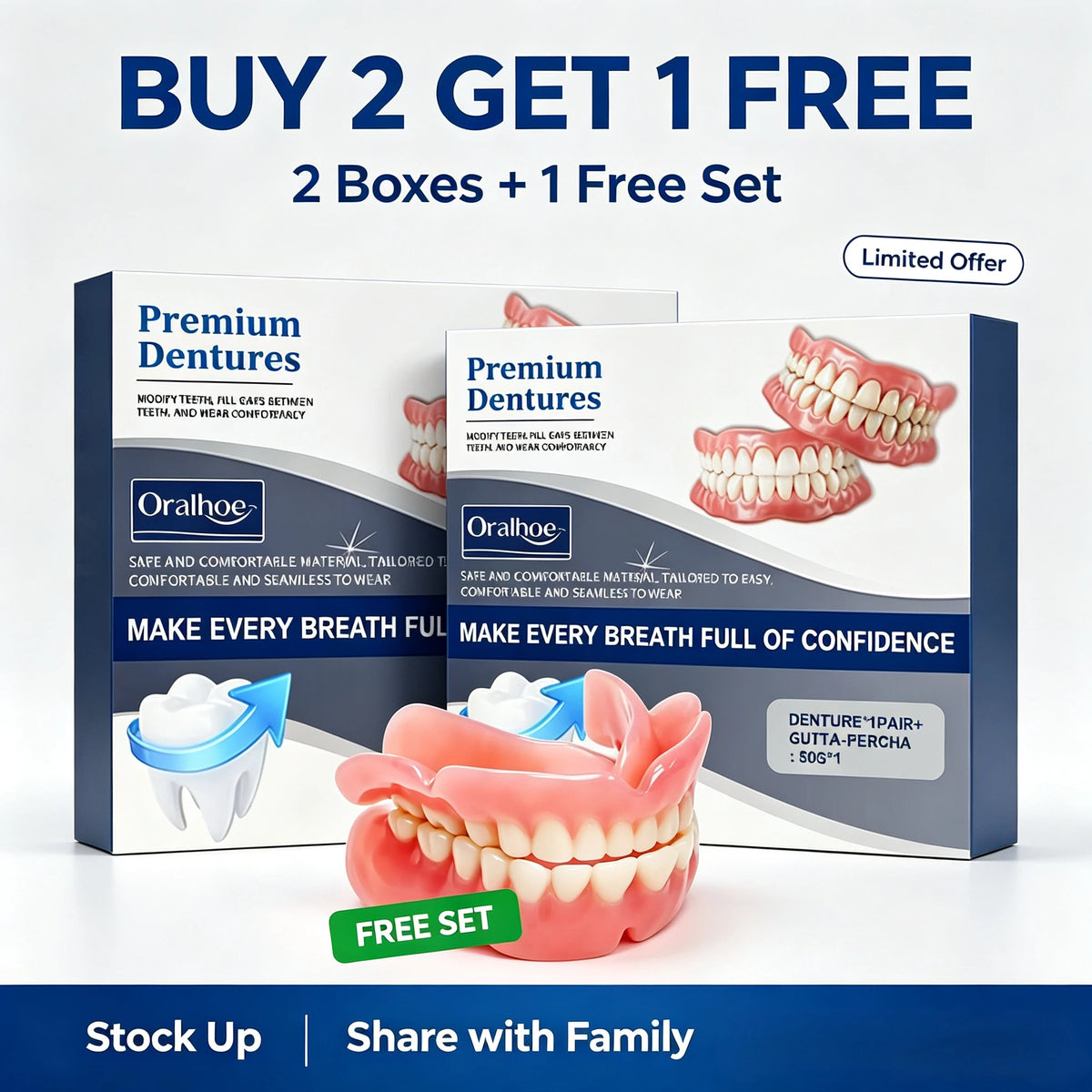 Instant Snap-On Silicone Dentures for Natural Smile