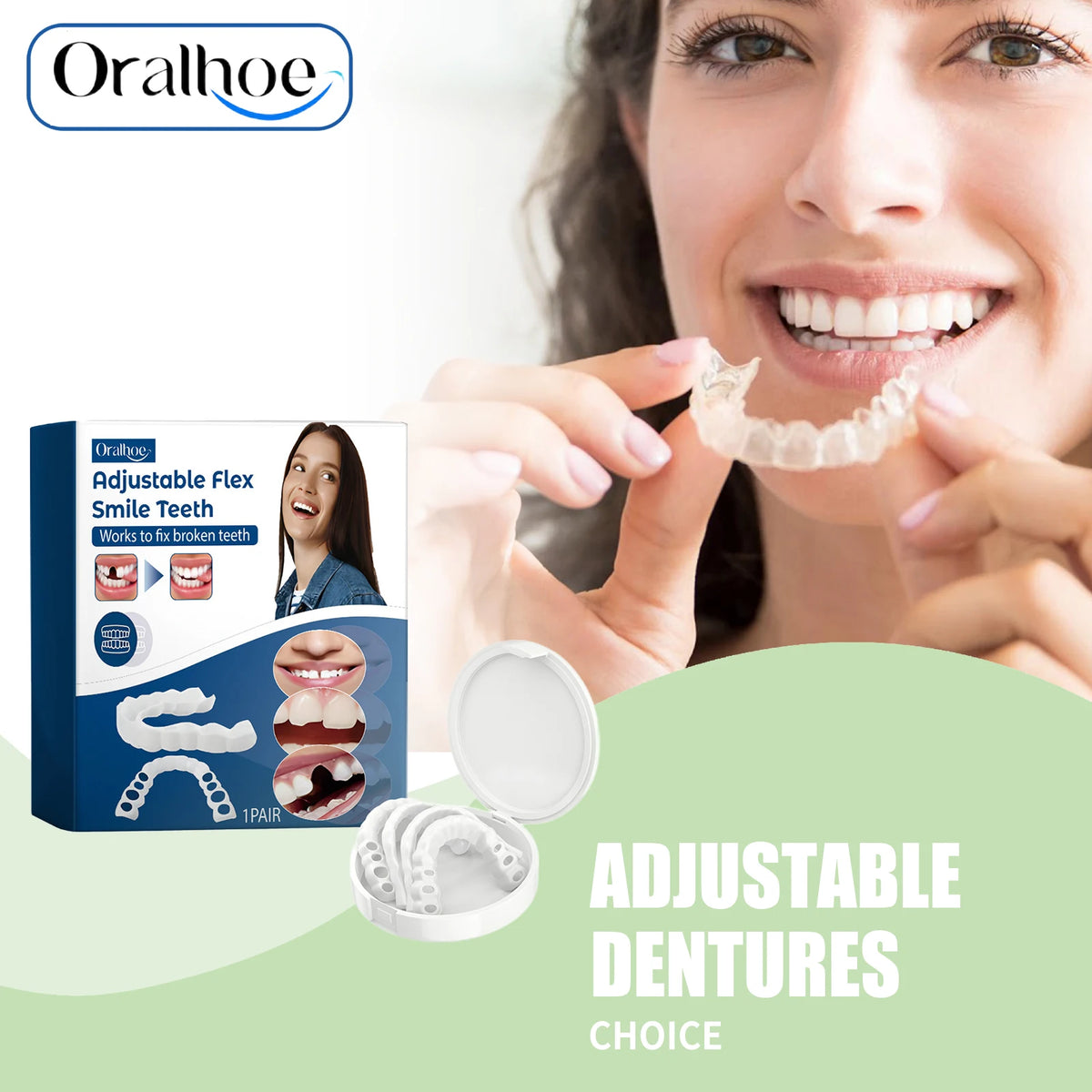 Adjustable Snap-On Cosmetic Dentures for Instant Perfect Smile