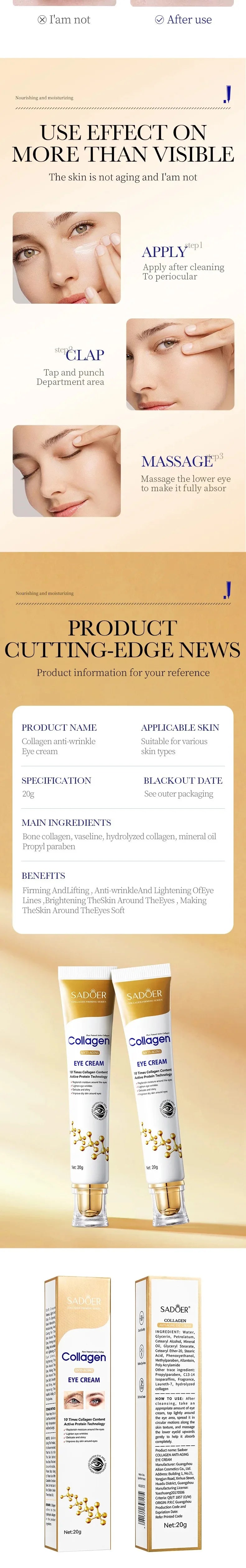 Collagen Anti-Aging Eye Cream for Dark Circles and Puffiness