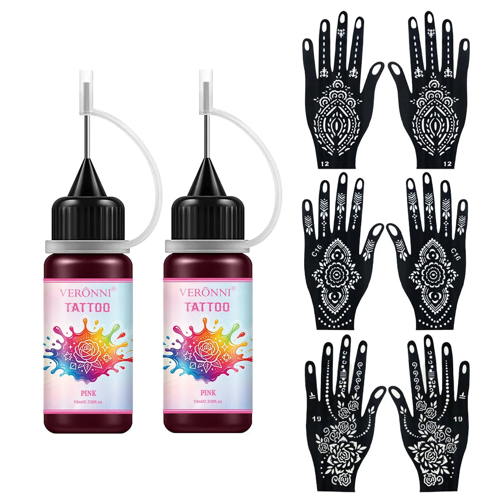 Temporary Tattoo Ink Kit with Stencils for DIY Body Art