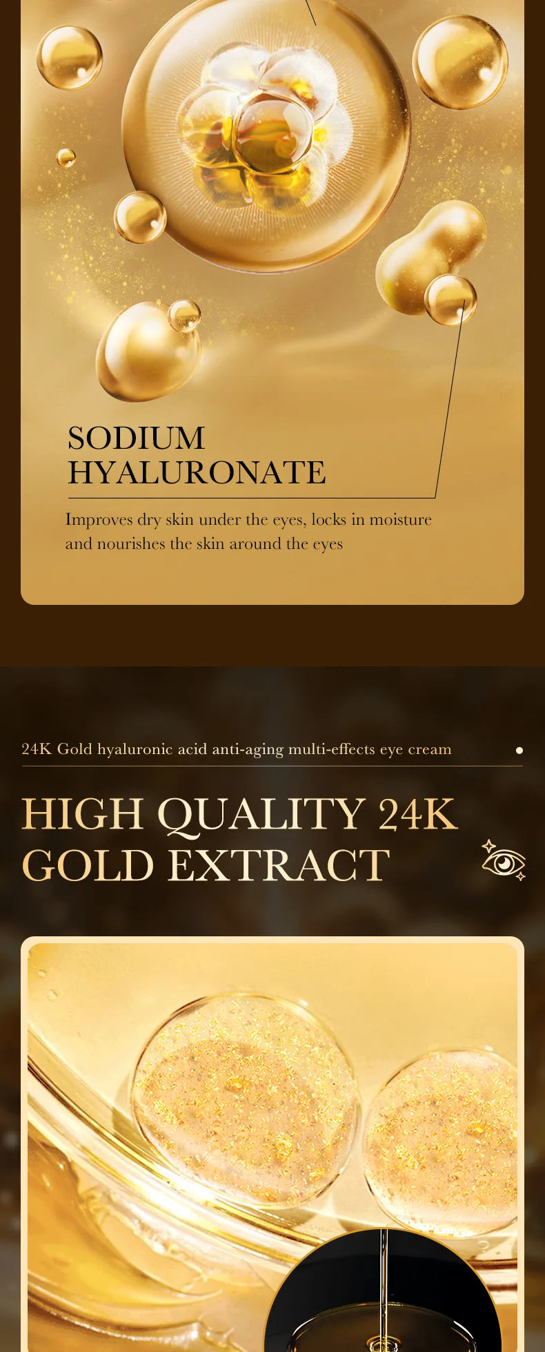 24K Gold Hyaluronic Acid Eye Cream for Dark Circles and Firming - 7