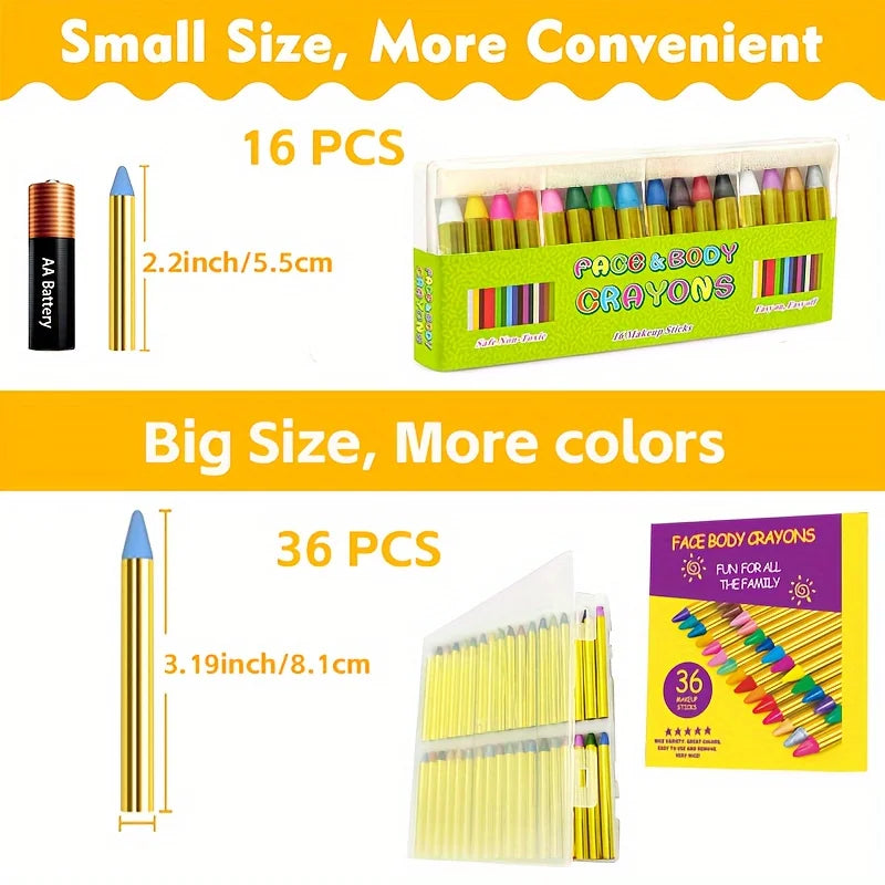 16-Color Face Paint Crayon Set for Parties and Halloween