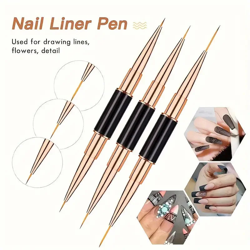 Dual-End Nail Art Liner Brush Set for Precise DIY Manicures