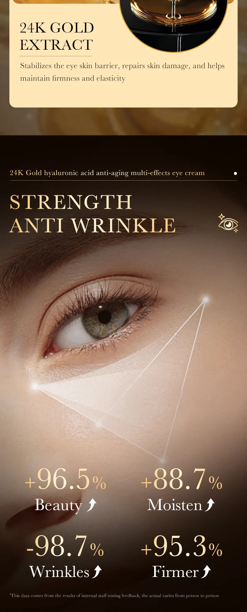 24K Gold Hyaluronic Acid Eye Cream for Dark Circles and Firming