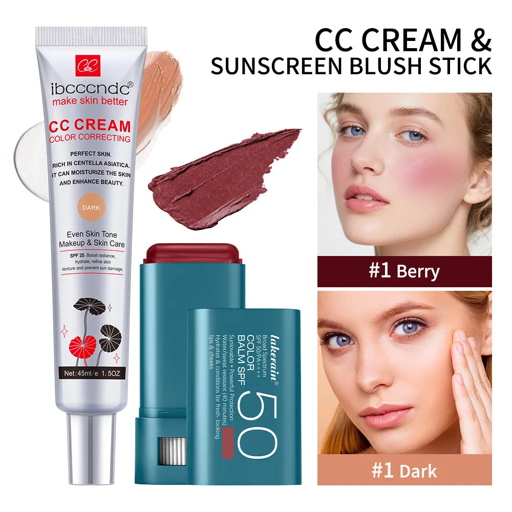 Color Correcting CC Cream and Sunscreen Blush Stick Set - 41