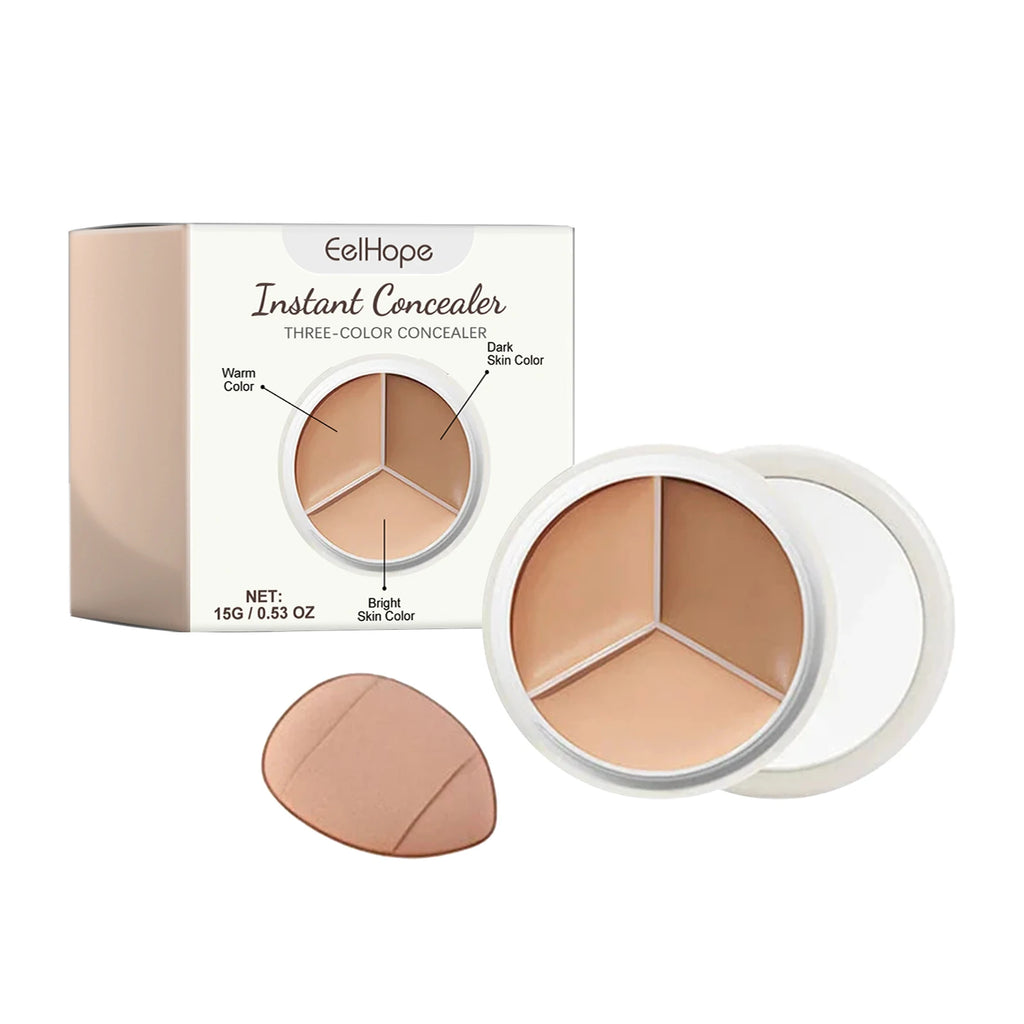 3-Color Cream Concealer Palette for Dark Circles and Blemishes