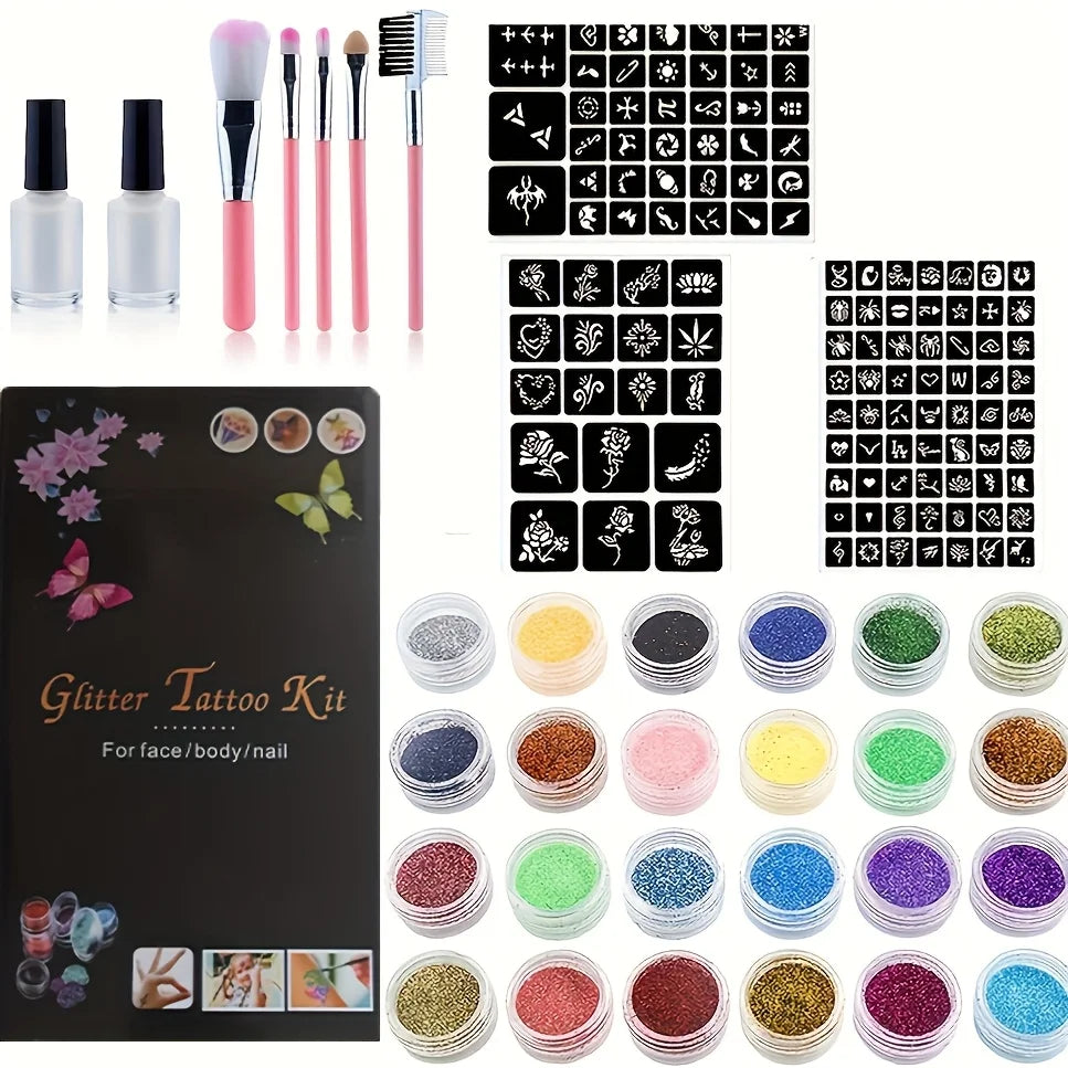 Temporary Glitter Tattoo Art Kit for Parties and Events - 11