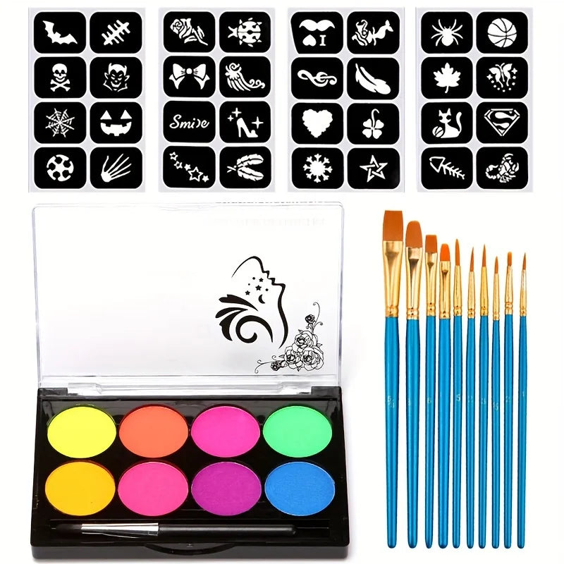 8-Color Neon UV Glow Face and Body Paint Palette