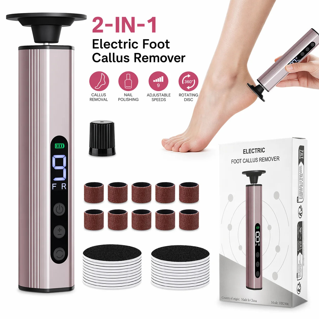 Electric Foot Callus Remover with 9 Speed Settings - 1