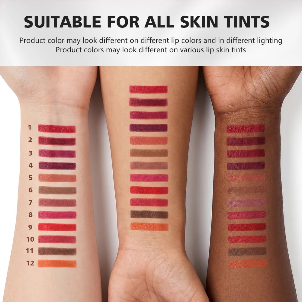 12-Color Waterproof Matte Lip Liner Pencil Set