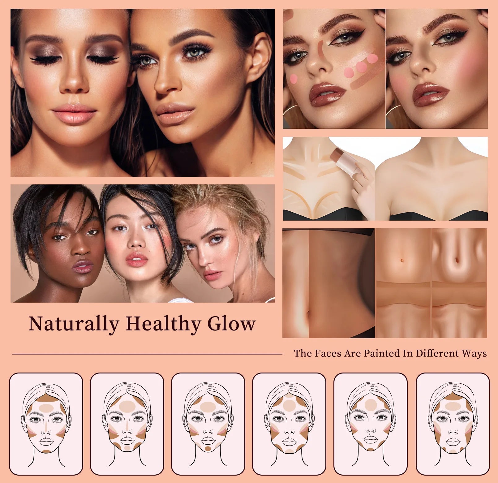 3-Piece Face Contouring and Highlighting Makeup Set - 12