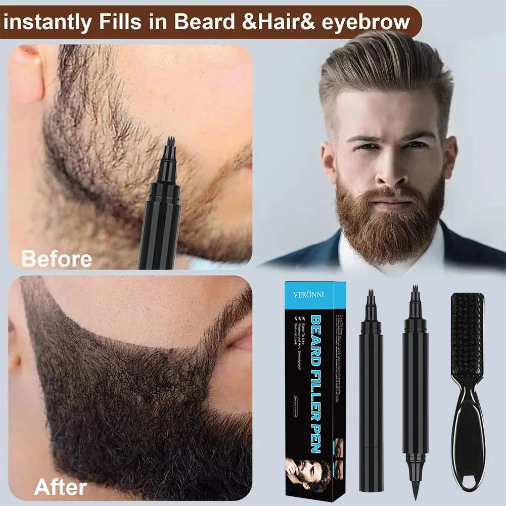 Waterproof Beard Filling Pen and Brush Set - 4