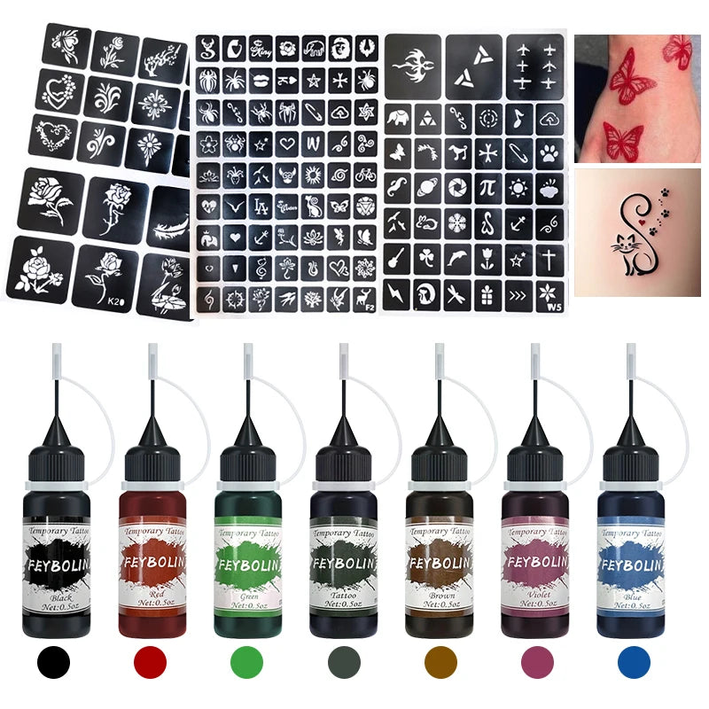 Temporary Tattoo Ink Kit with Stencils