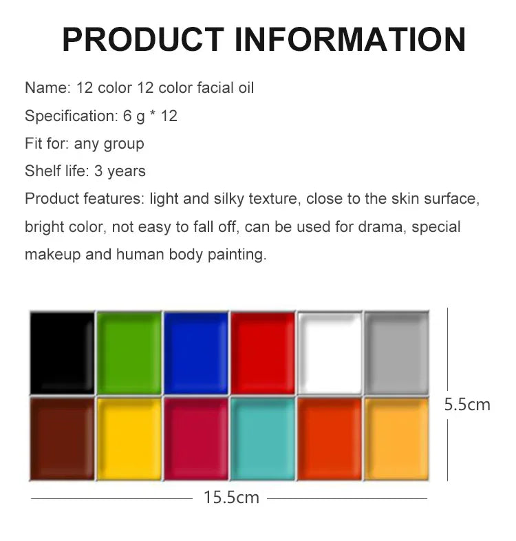 12-Color Professional UV Glow Face and Body Paint Set