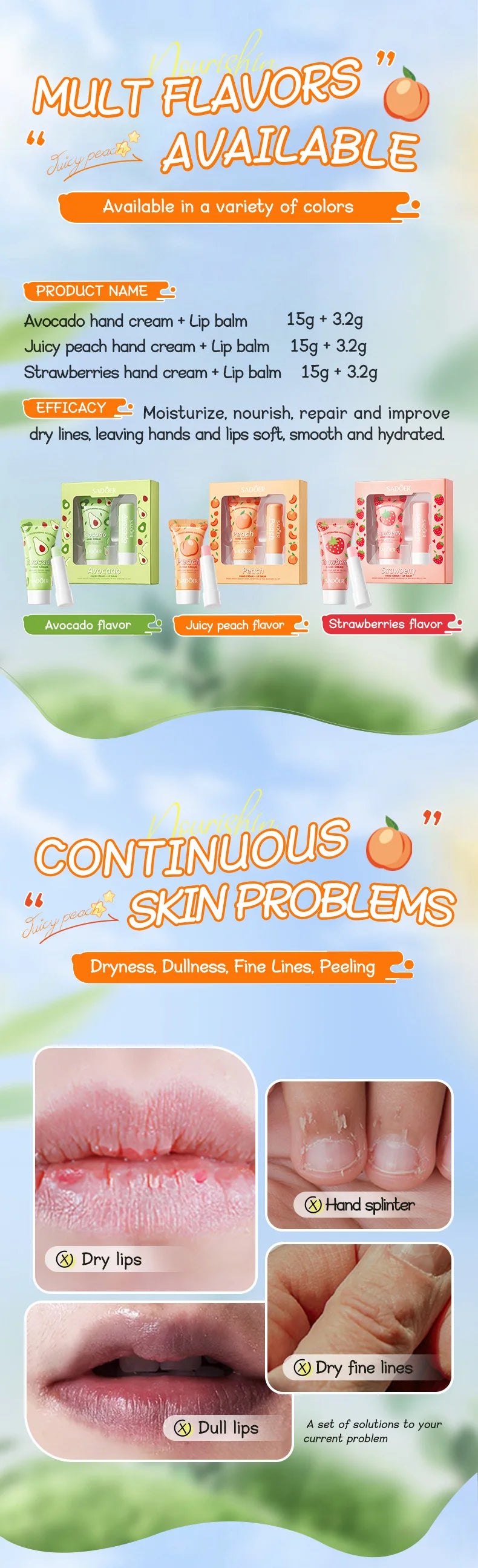 Moisturizing Peach Hand Cream and Lip Balm Set