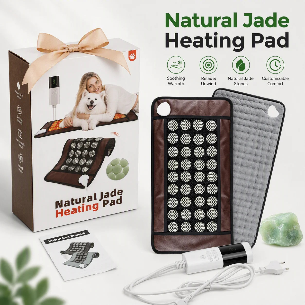 Natural Jade Stone Heating Pad for Back and Body Pain Relief - 1