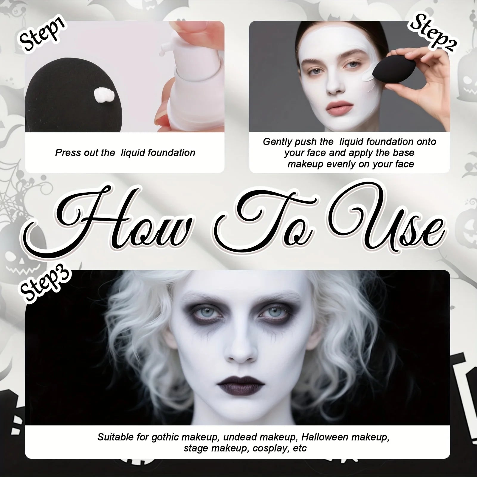 White Liquid Foundation and Black Lipstick Set for Cosplay - 6