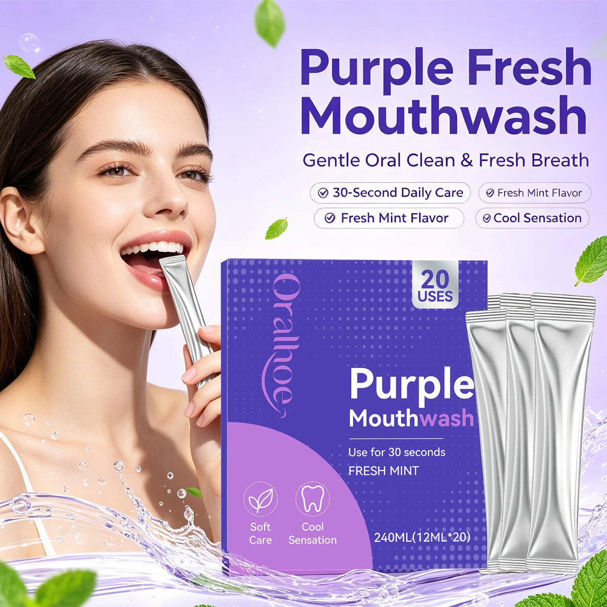 Portable Travel Mouthwash Sachets for Fresh Breath
