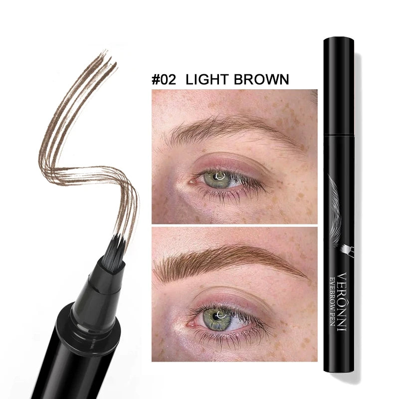 Waterproof 4-Tip Liquid Eyebrow Pen for Natural Brows