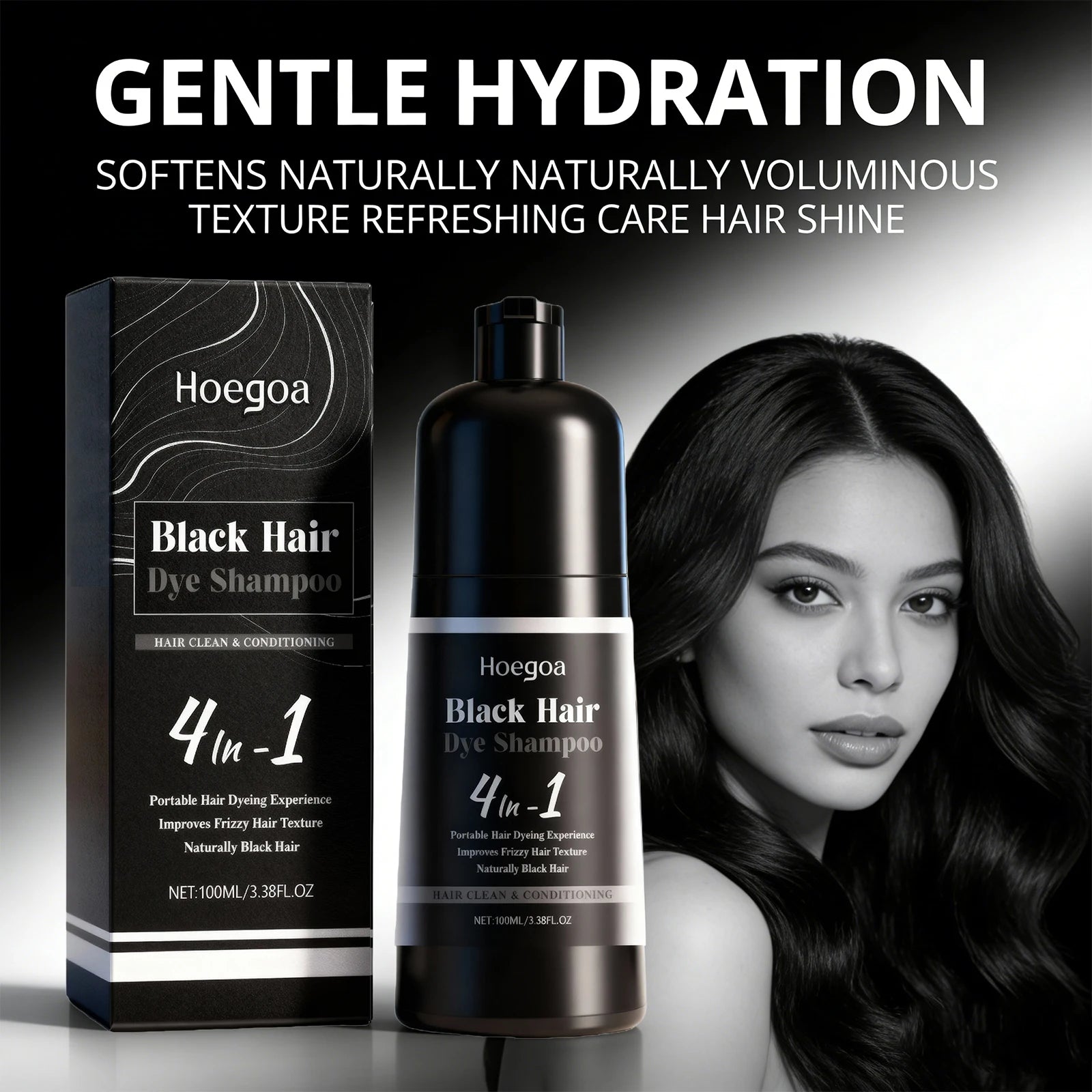 4-in-1 Instant Black Hair Dye and Nourishing Shampoo - 1