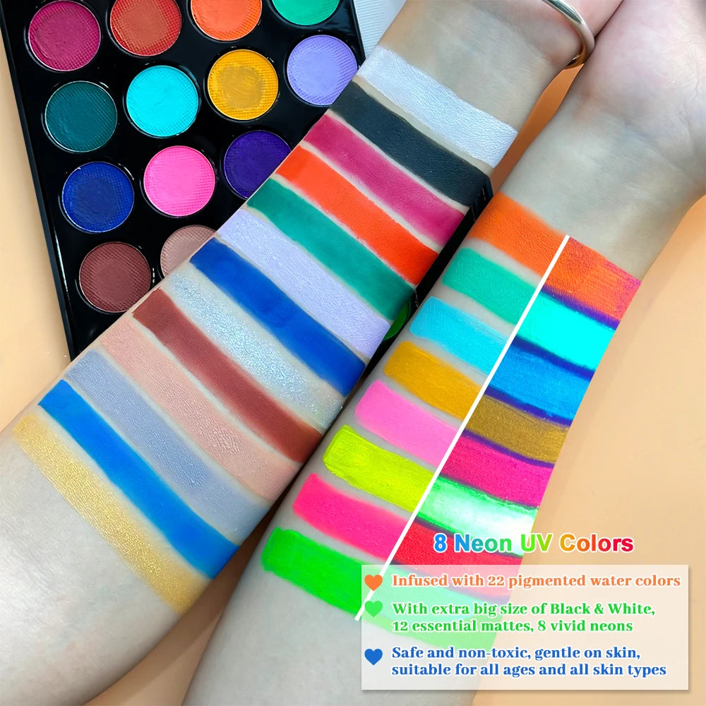 22-Color Professional Neon Face and Body Paint Palette