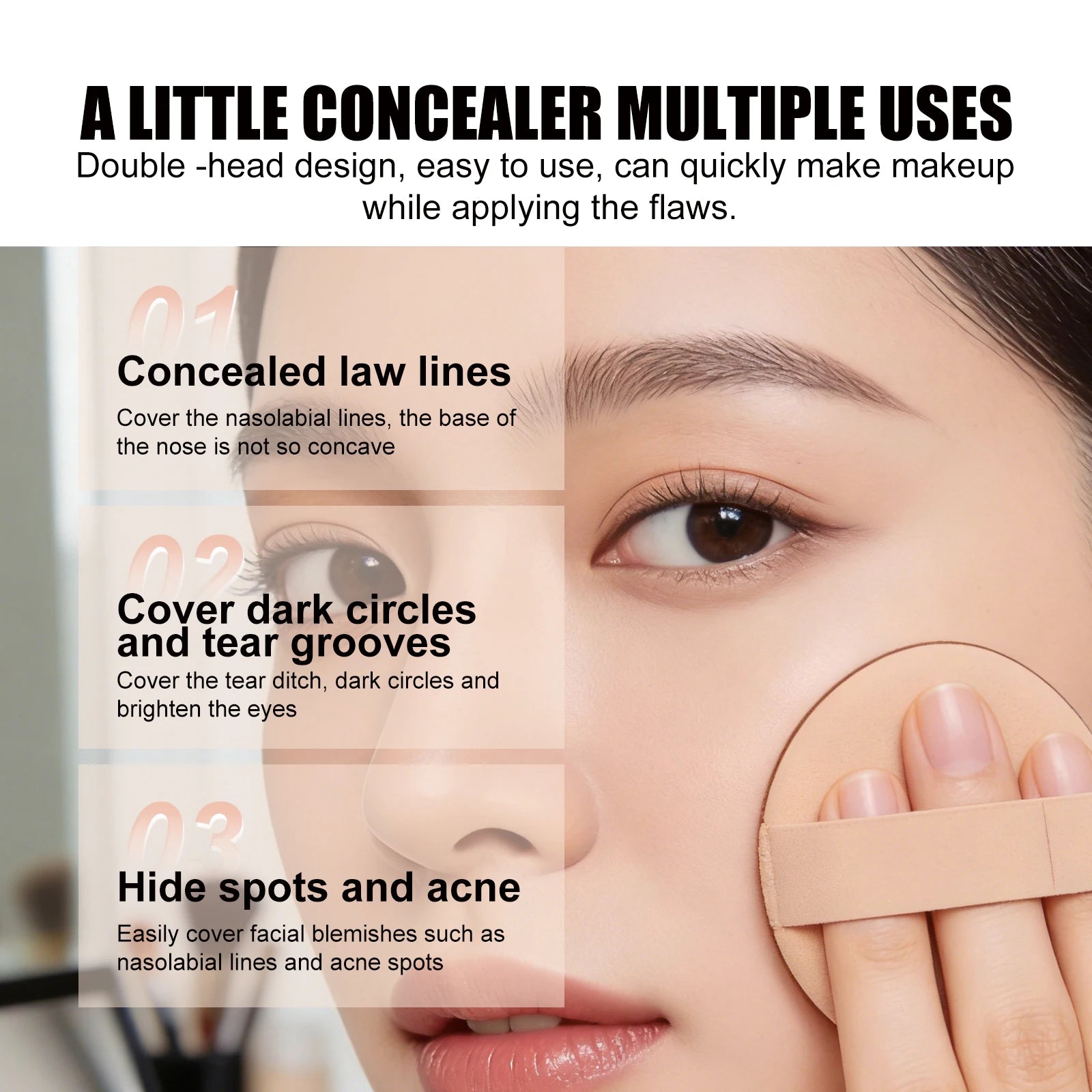 3-Color Cream Concealer Palette for Dark Circles and Blemishes - 8