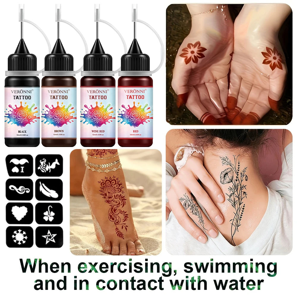 Waterproof Temporary Tattoo Ink Kit with Stencils