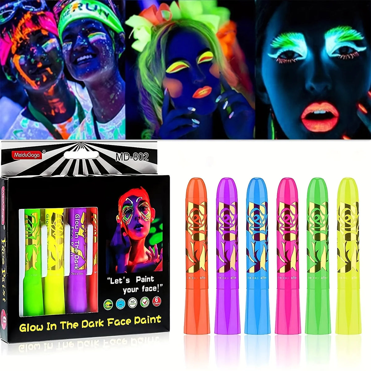 UV Neon Glow-in-the-Dark Face and Body Paint Kit