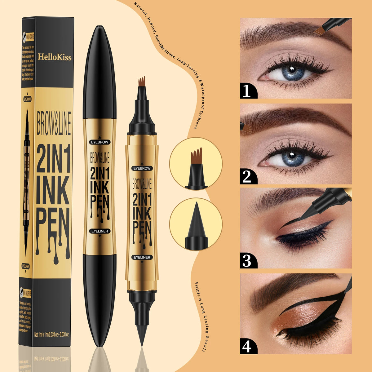 2-in-1 Waterproof Eyebrow Pen and Liquid Eyeliner