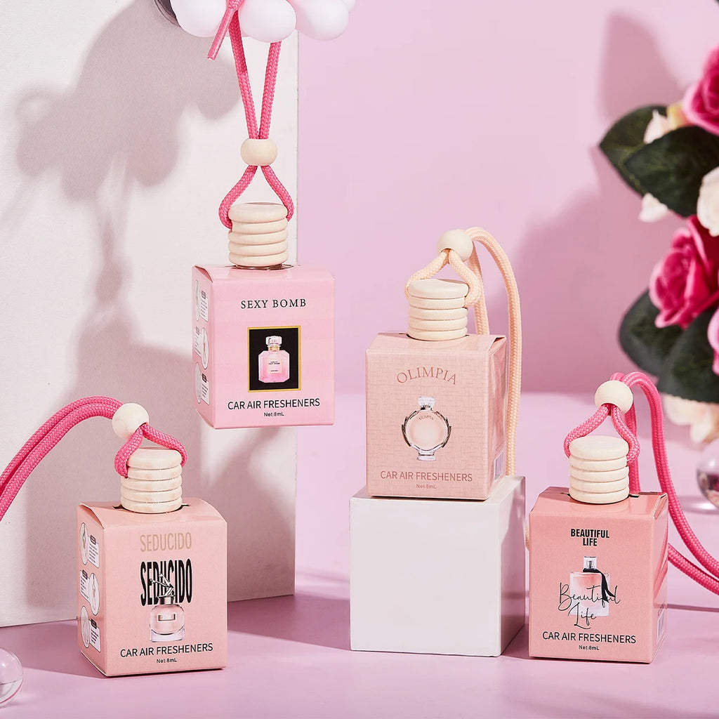 Pink Hanging Car Air Freshener Perfume Bottle
