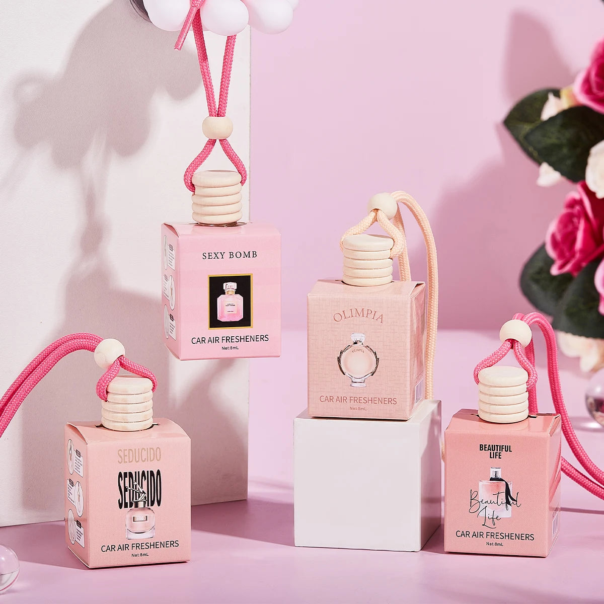 Pink Hanging Car Air Freshener Perfume Bottle