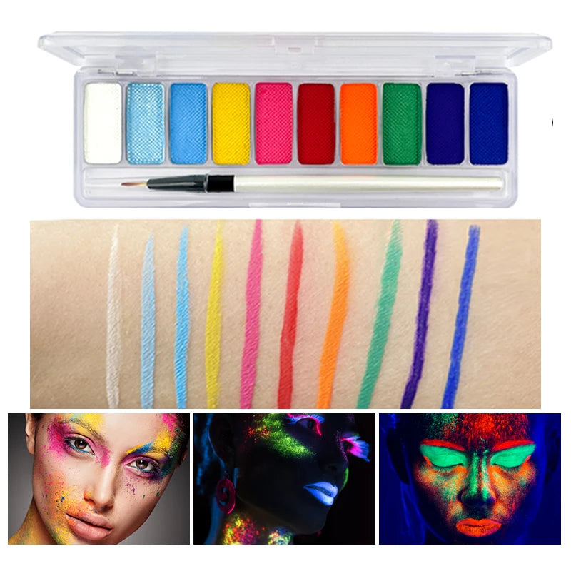 10-Color Neon UV Glow Face and Body Paint Kit - 8