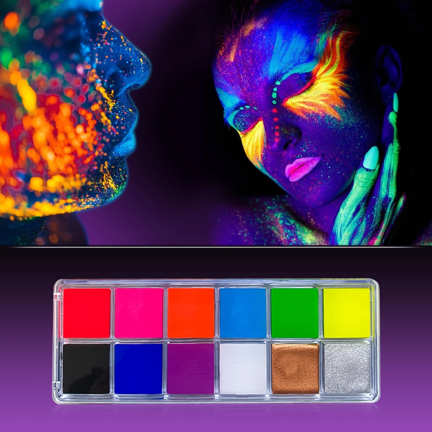 12-Color Professional UV Glow Face and Body Paint Set - 15
