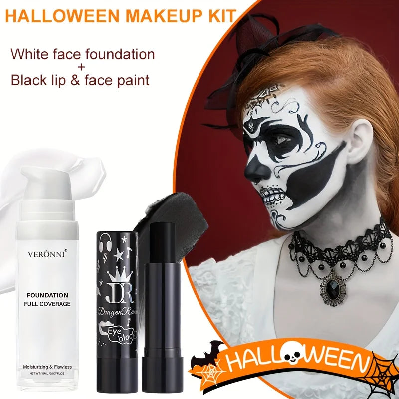 White Liquid Foundation and Black Lipstick Set for Cosplay
